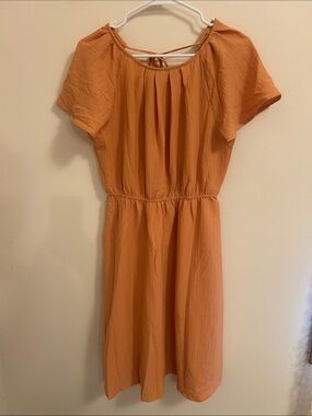 Hem & Thread Peach-Orange Short Sleeve Midi Dress